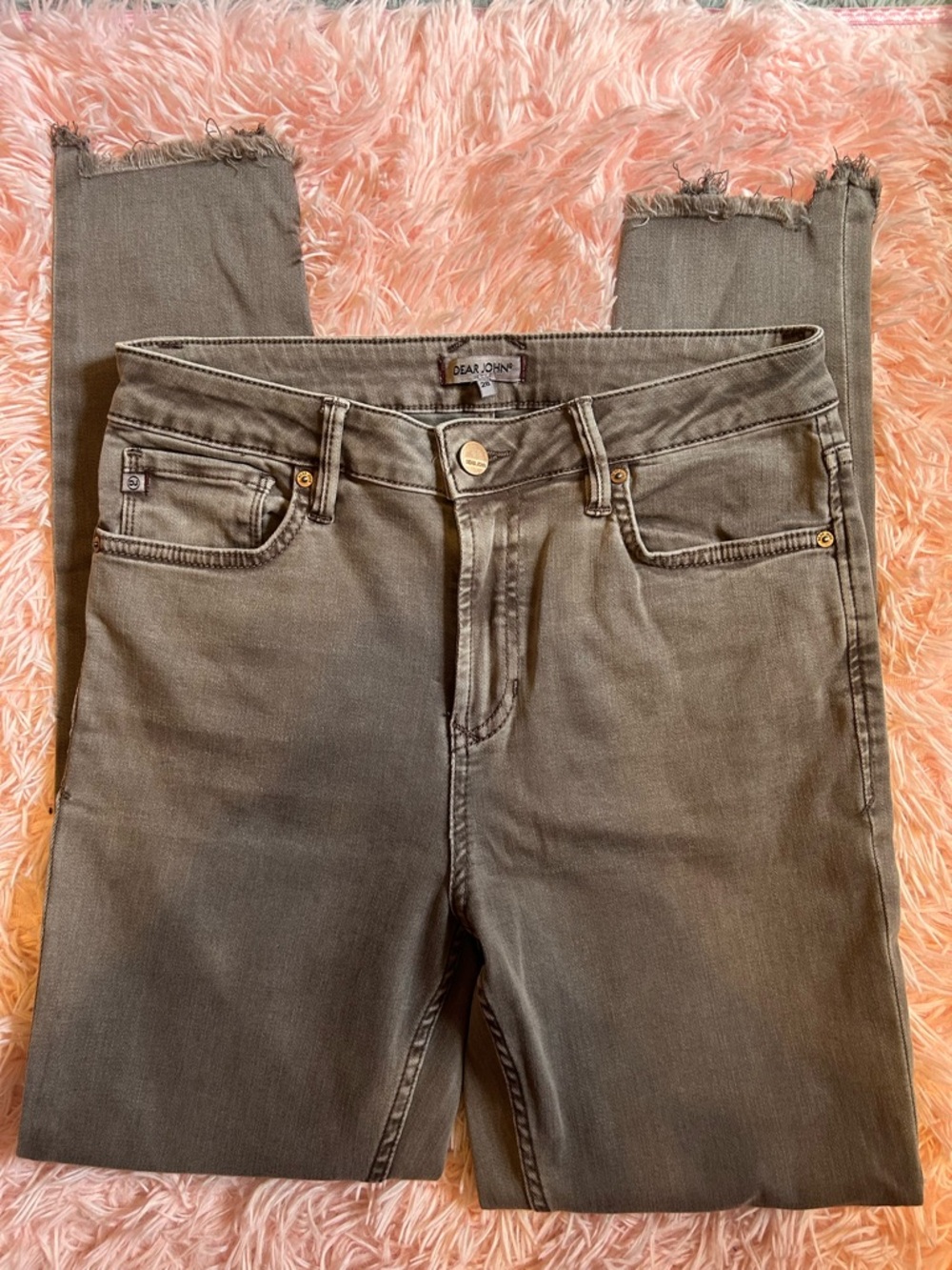 Dear John Gray Skinny Jeans with Frayed Hem